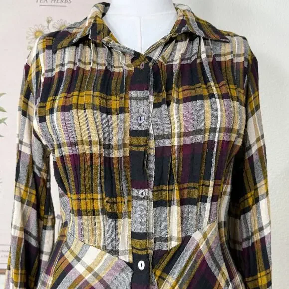 Natural Life Plaid Maxi Shirt Dress Fairy Grunge Whimsigoth Lagenlook Boho M - Picture 6 of 8